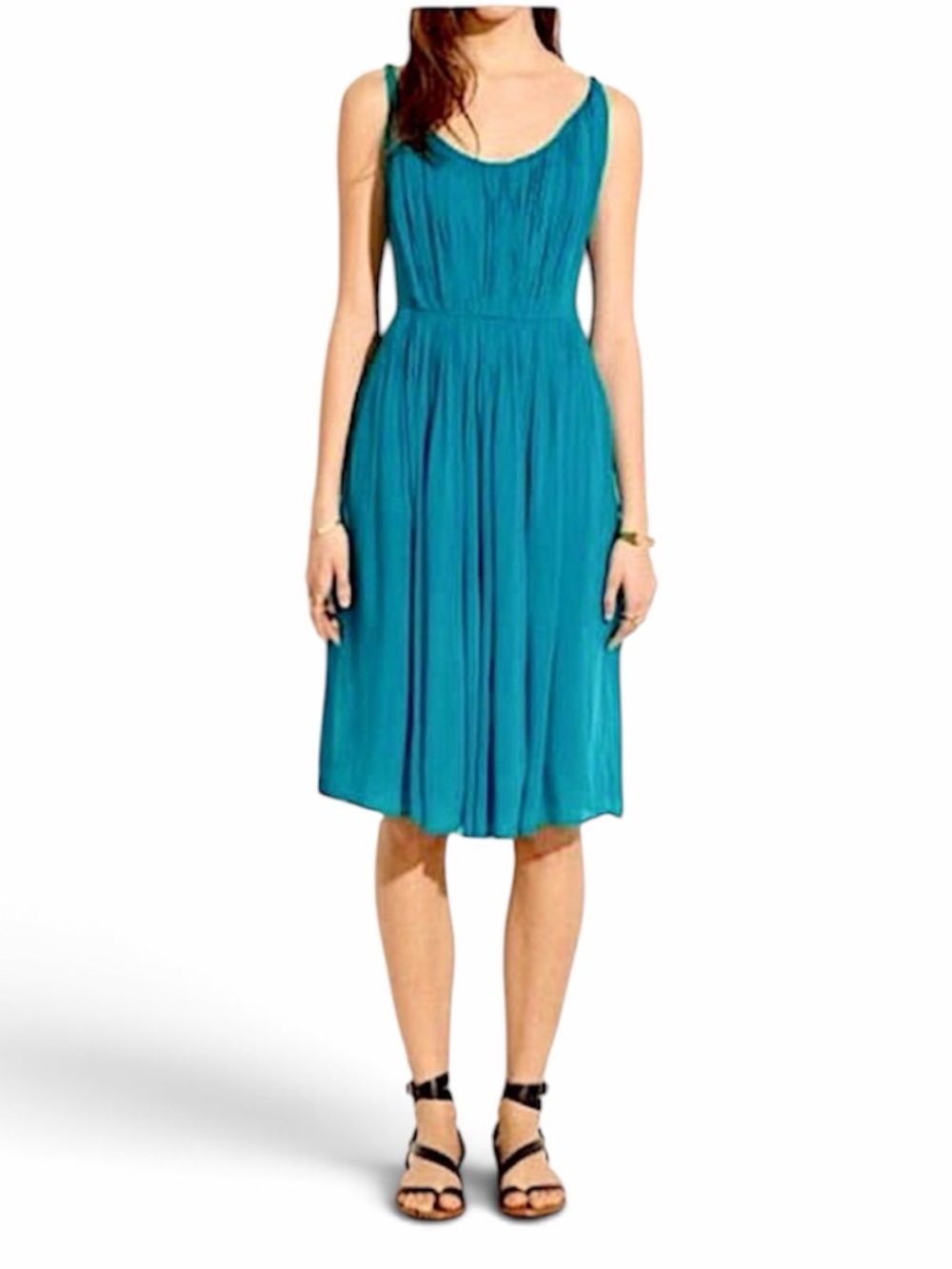 Madewell Sun Isle Twisted Strap Sundress Pleated Front Teal A-Line Dress 0 NWT